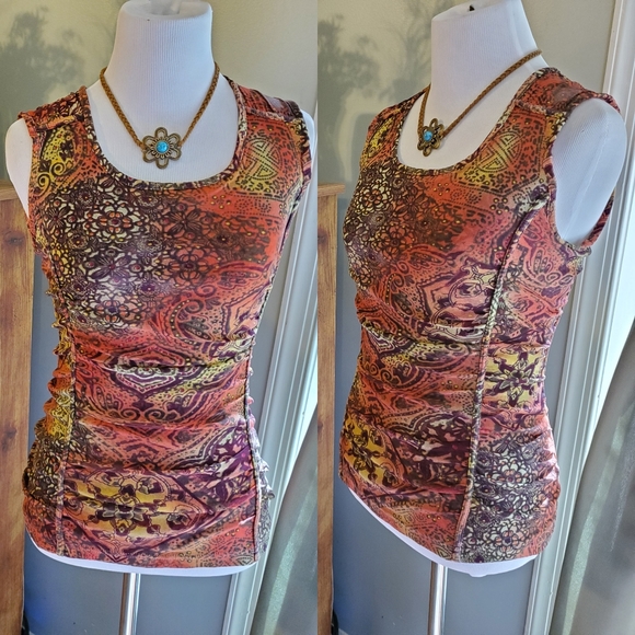 3/$20 Tribal | Inside-Out Ruched Patterned Tank - Picture 1 of 6